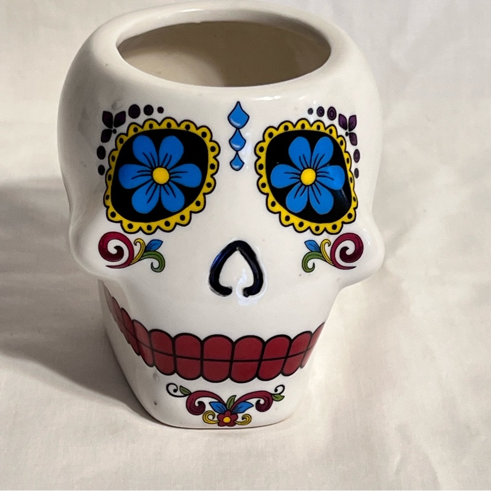 Colorful ceramic Sugar Skull Ceramic Vase plant pot 4” high